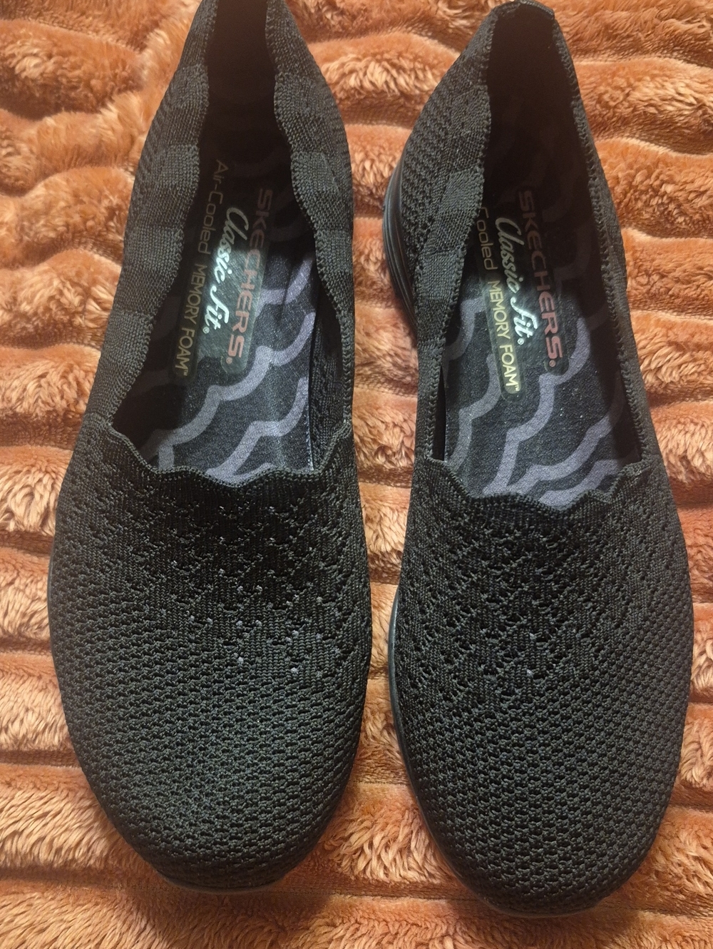 Skechers Women's Black Slip-On Knit Flats with Memory Foam